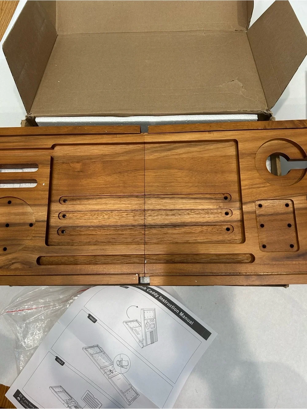 Real Gulf Expandable foldable Bamboo Bathtub Tray Caddy Walnut Finish new in box